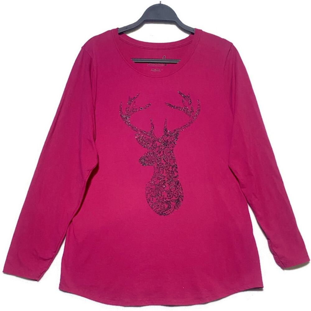 Pink Reindeer Shirt Women's Size XXL Pullover Long Sleeve by Hanes